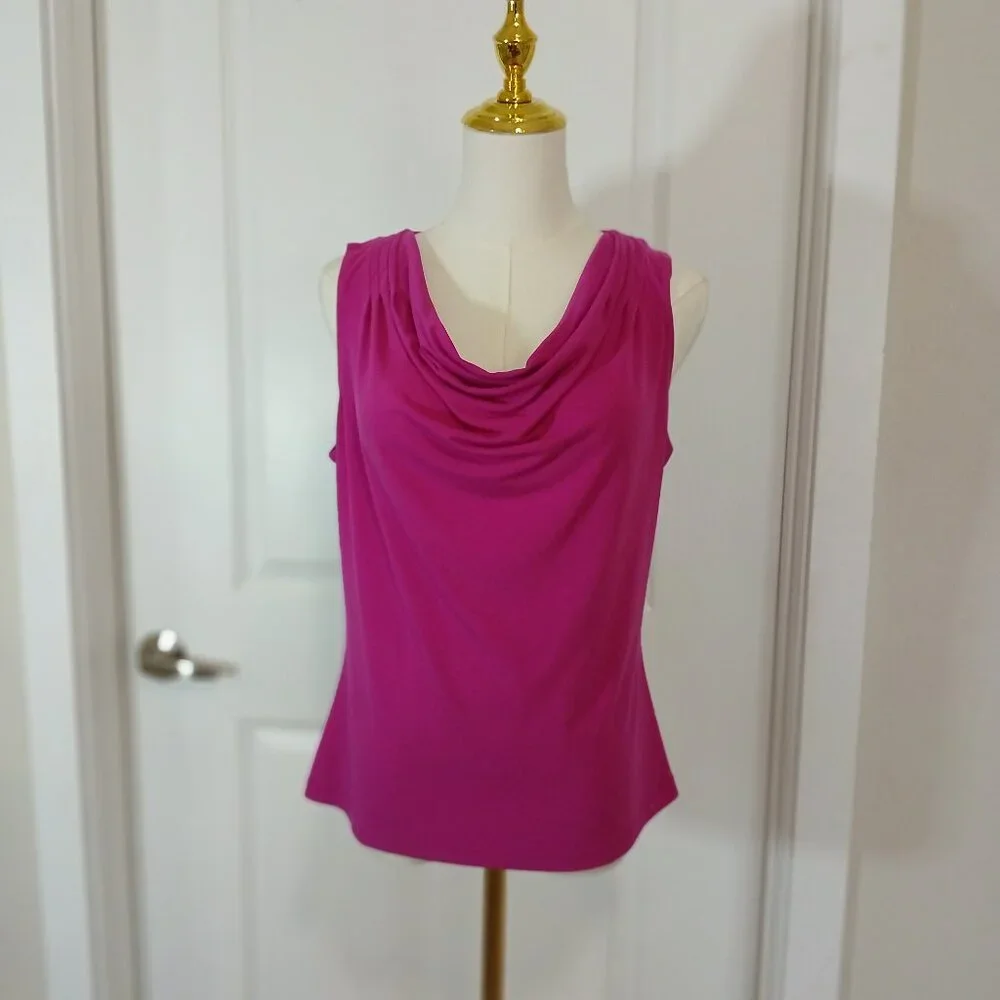 Calvin Klein Draped Top Women’s Size M Pink Sleeveless Cowl Neck - Like New - Picture 1 of 11